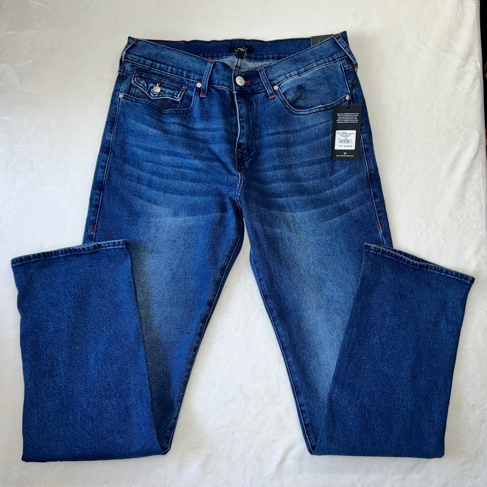 True Religion Ricky Relaxed Straight Jeans Medium Rustic‎ Barn Wash W33 L34 Y2K